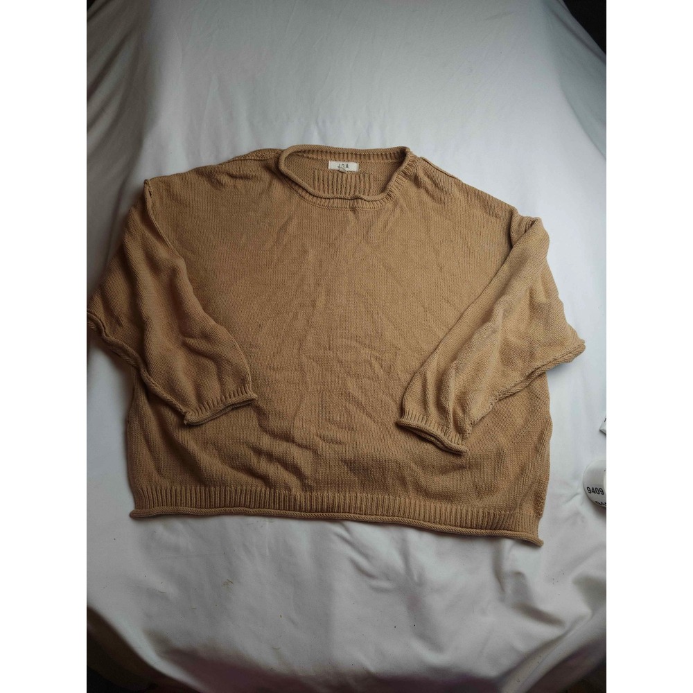 JOA Tan Oversized Knit Sweater Womens Medium Camel Crew Neck Slouchy Pullover